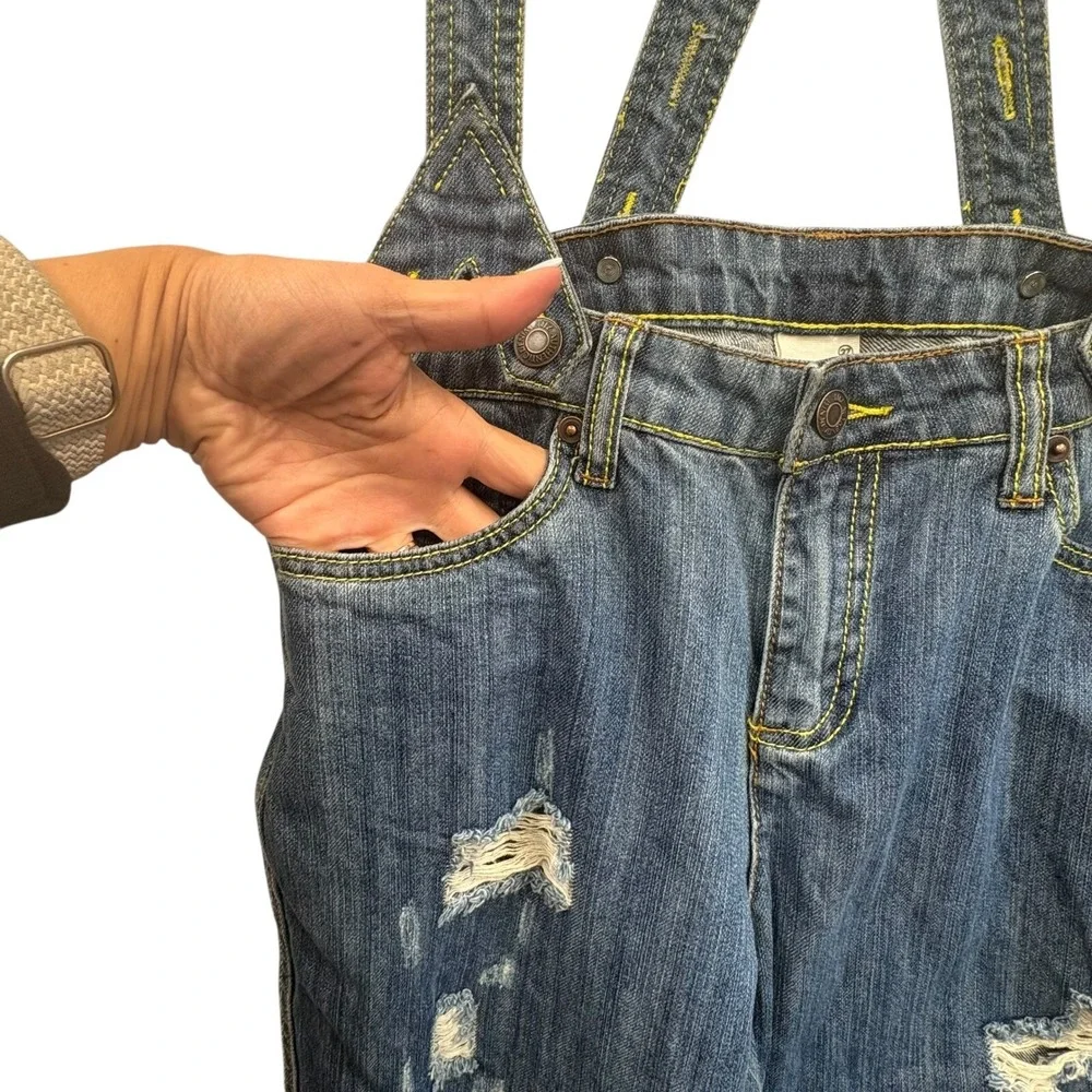 Litz Women's Distressed Denim Overalls Jeans‎ Adjustable Straps Pockets Size 27